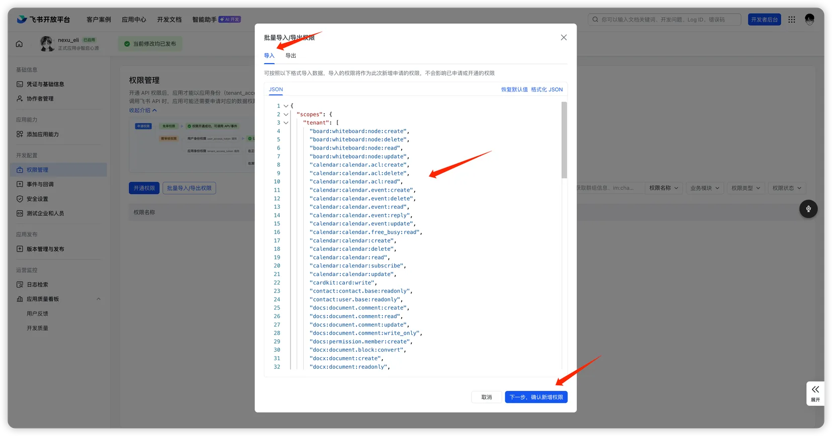 Paste permissions JSON